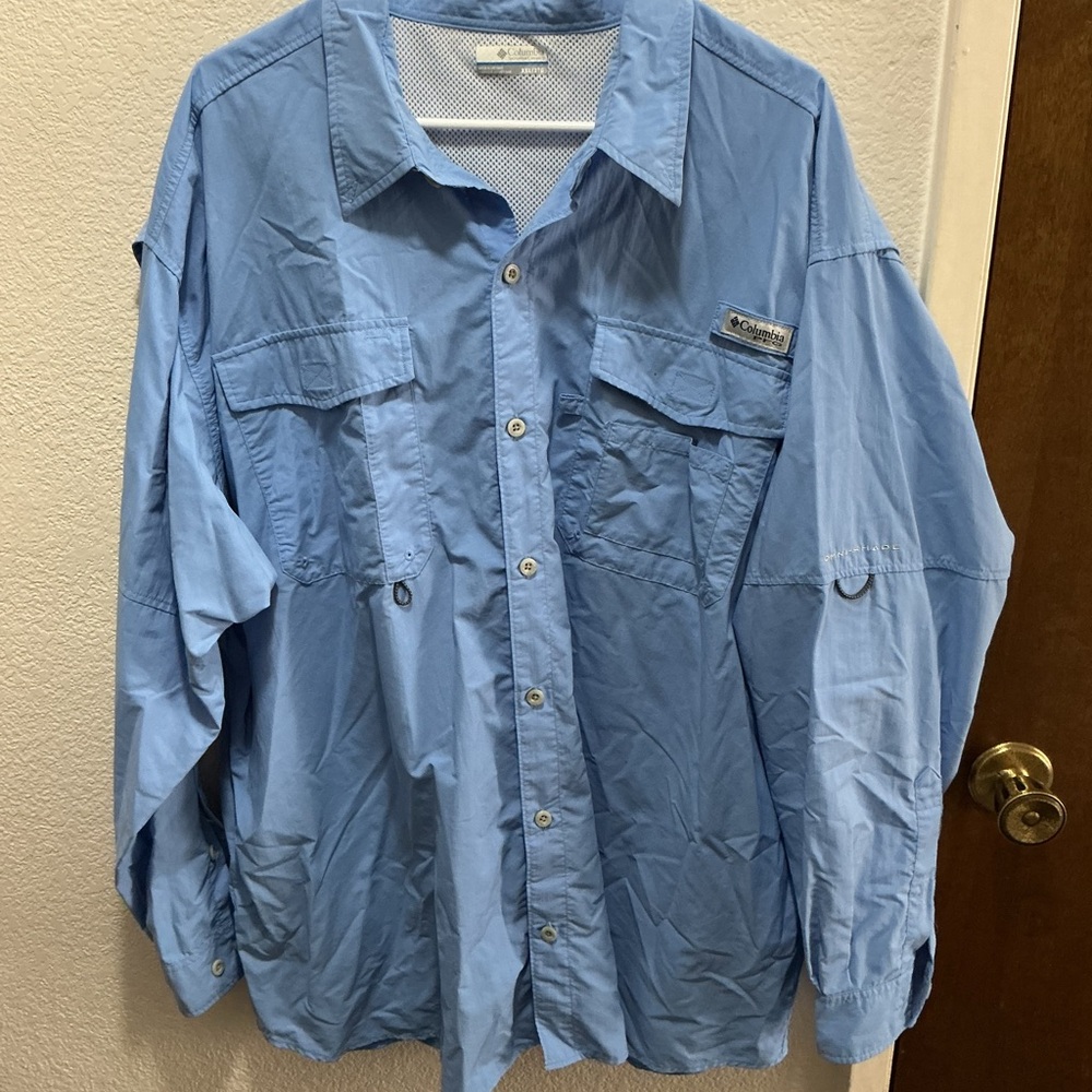 Columbia Shirt Mens Blue PFG Tamiami Button Up Outdoor Fishing Woven #0045